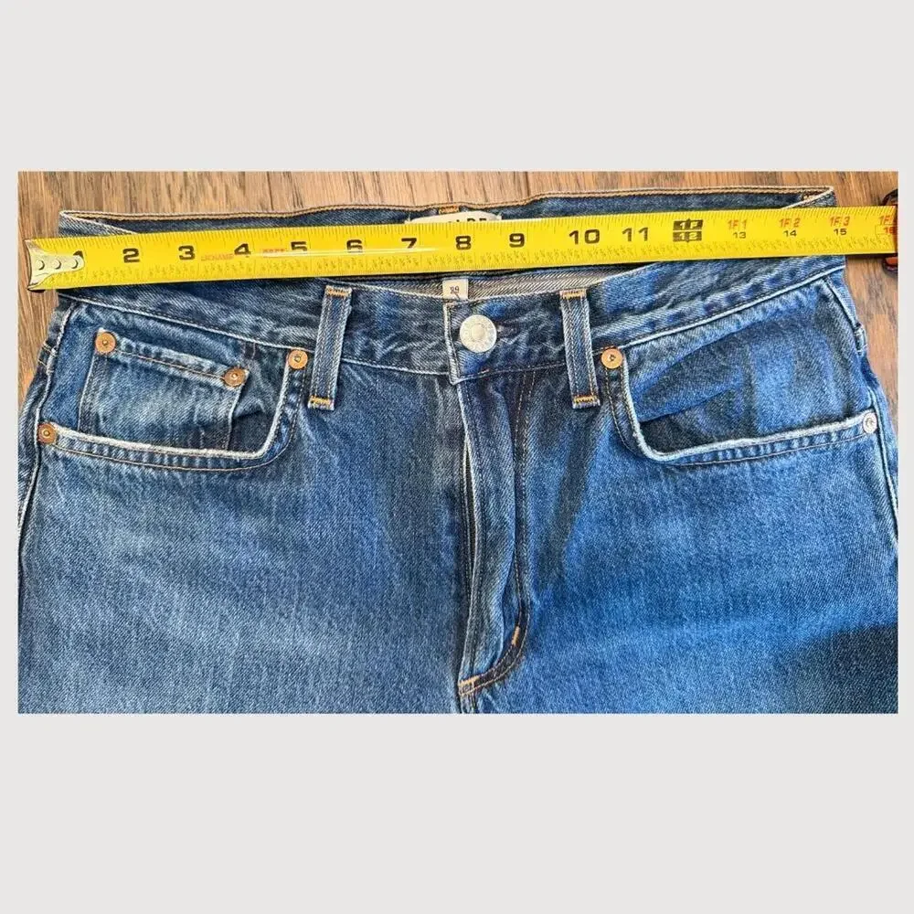 AGOLDE Riley Slim Straight Crop Jeans | Medium Blue Wash | Raw Hem - Picture 4 of 8